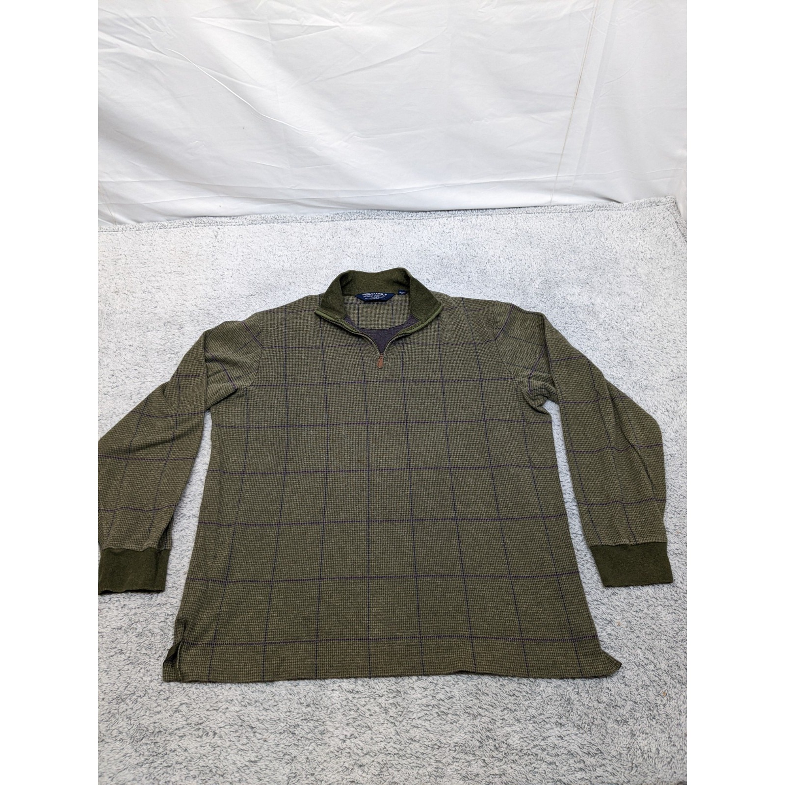 Polo Golf Ralph Lauren Sweater Mens Large Plaid Quarter Zip PimaAlpaca Blend